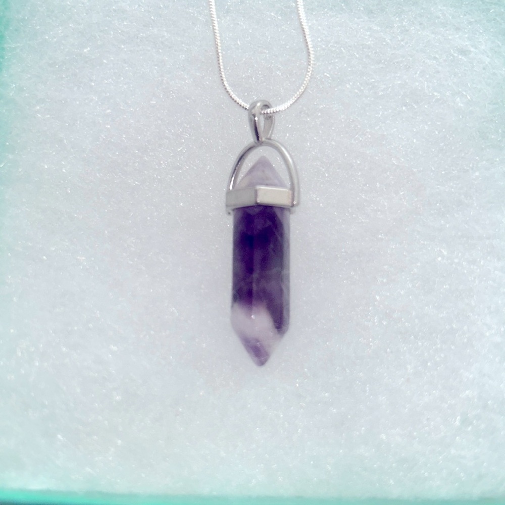 Boho hippie Amethyst Sterling Silver 30” Necklace
